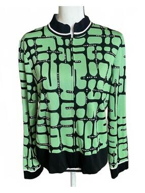 Ming Wang black & green front zip cardigan large